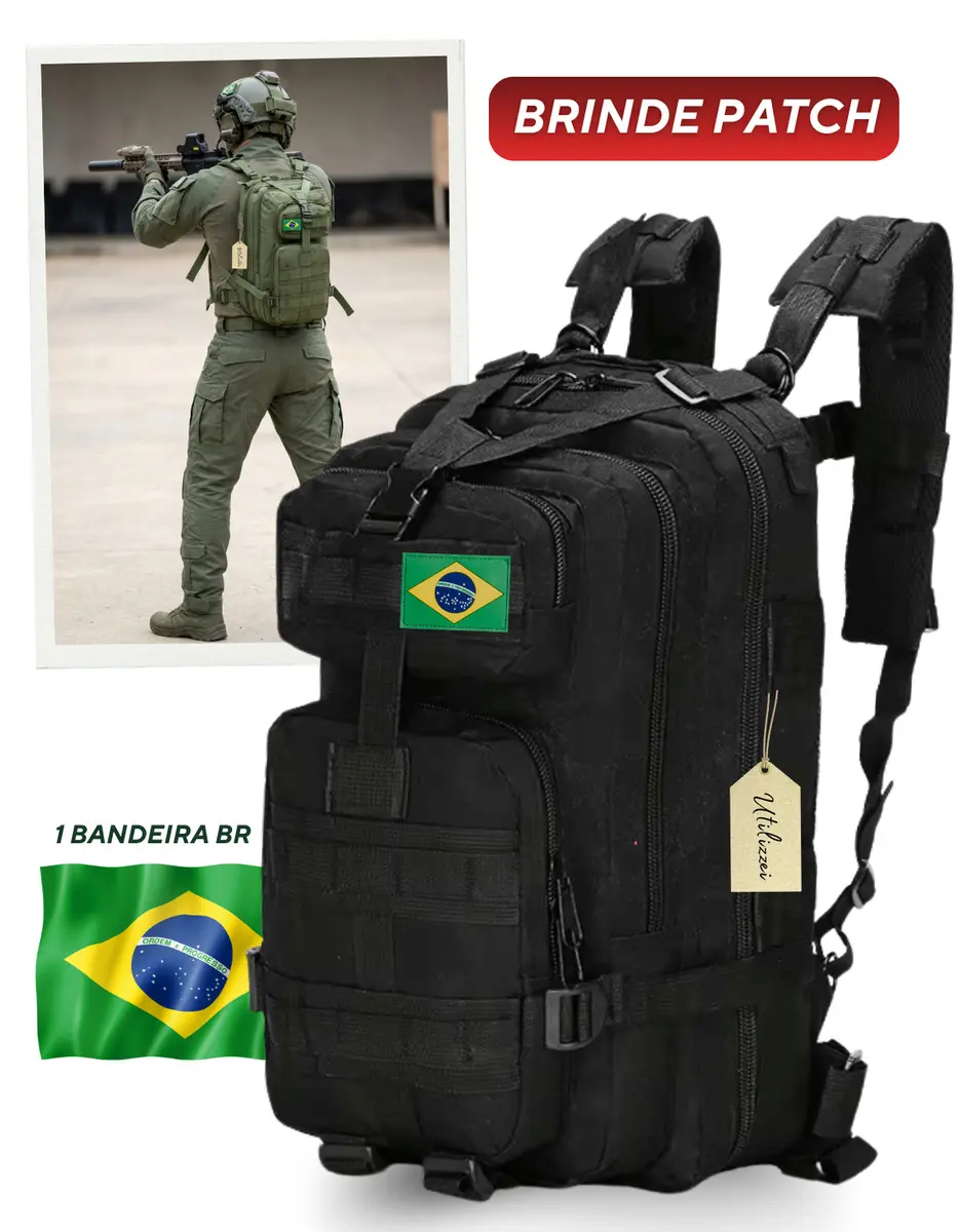 Oferta: Mochila Militar Bolsa Tática Resistente 30 Litros Super Reforçada Impermeável Bandeira Brasil Brinde Utilizzei - TekOfertas