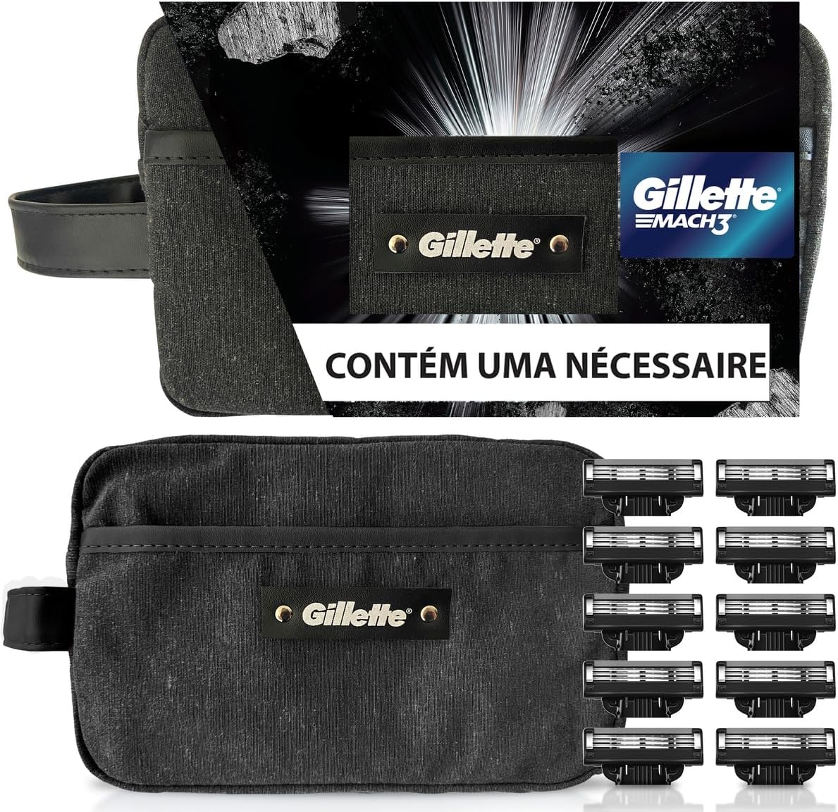 Oferta: Kit Gillette Mach3 10 cargas + Necessaire, Higiene Pessoal, Cuidado com a barba, Lâminas e Aparelhos de Barbear - TekOfertas