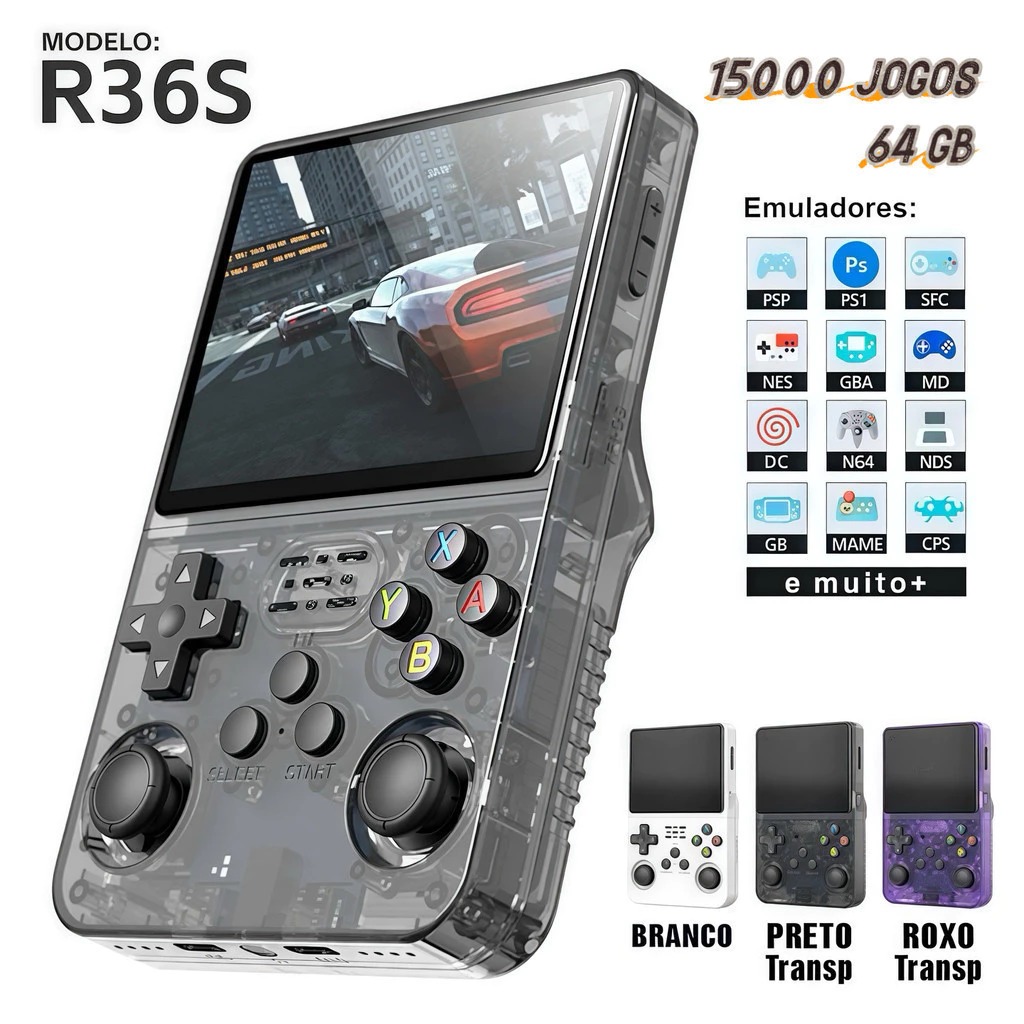 Oferta: Console Portátil R36S + de 15.000 Jogos Vídeo Game 64g Linux Tela IPS 3.5 Polegadas - TekOfertas