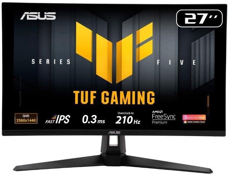 Oferta: Monitor Gamer Asus Tuf 27", Qhd, 210hz, 0.3ms, Ips, G-sync Comp, Freesync Premium, Ajuste de ângulo, Som Integrado - Vg27aq5a - TekOfertas