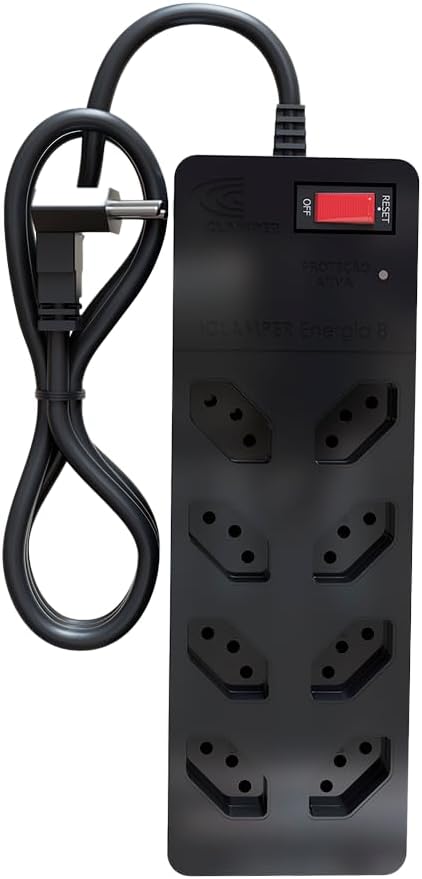 Oferta: Filtro de Linha iCLAMPER Energia 8 com Proteção contra Surtos Elétricos(DPS) 8 Tomadas, 3 Pinos, 10 Amperes para PC, Notebook, Roteador, Monitor, Impressora, PS5, Alexa e etc, Bivolt, Cabo de 1m Preto - TekOfertas