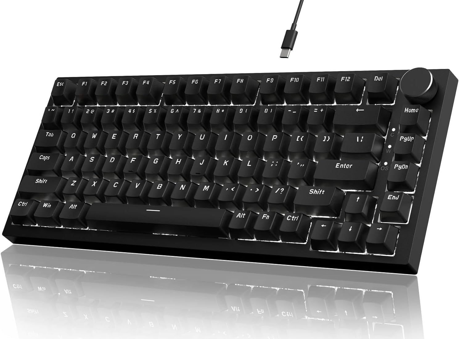 Oferta: Attack Shark AK820 Teclado mecânico 75% hot-swappable, botão rotativo, USB-C, gasket com 5 camadas antirruído, LED branco, switch vermelho linear,Compatível PC/Win/Mac - TekOfertas
