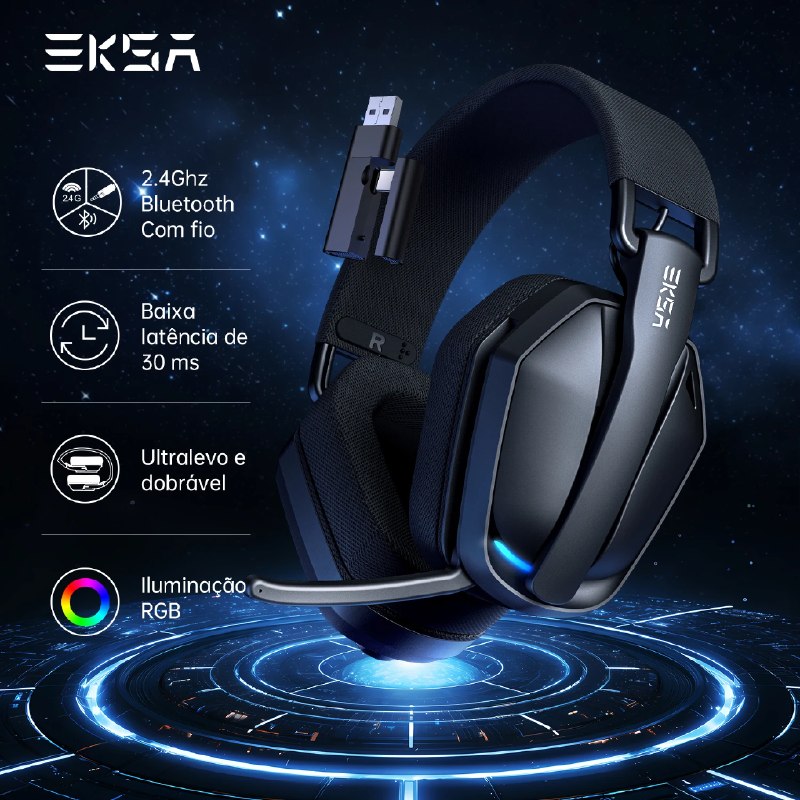 Oferta: EKSA G19BT Fones de ouvido para jogos sem fio de 2,4 GHz Ultraleve Bluetooth 5.4 Fone de ouvido para PC/PS5/Xbox - TekOfertas