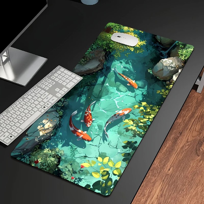 Oferta: Large Koi Fish Gaming Mouse Pad  Non-Slip Rubber Desk Mat Stitched Edge Office work Esports Gift for Gamers desk accessories - TekOfertas