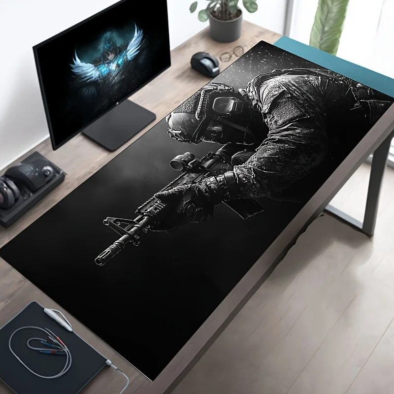 Mouse Pad Grande Tactical Soldier Design Non-Slip XXL desk pad gaming accessories Stitched Edges for Home and game for fps gamer