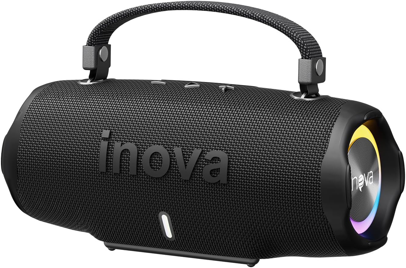 Oferta: Caixa de Som Bluetooth 5.4 INAVA, Preto | 12 Horas de Música, Som Estéreo Explosivo, Luzes RGB Coloridas, Impermeável IPX6, Praia, Acampamento e Festas - TekOfertas